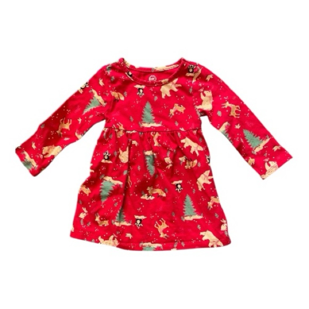 #182,Wonder Nation Festive Red Long Sleeve Dress, size 12 mo